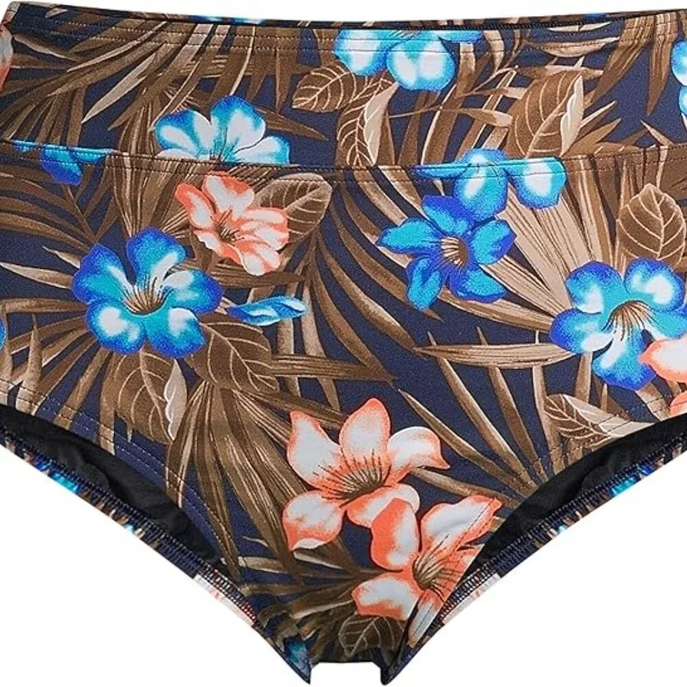 Lands' End Women's 4‎ Tummy Control High Waist Bikini Swim Bottoms Deep Sea Navy
